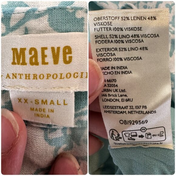 Anthropologie The Irene Linen Long Shirt Dress XXS Puff Sleeve Dainty Prairie - Picture 3 of 16